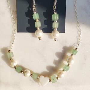 NWT 925 solid sterling silver SET JADE NECKLACE BRACELET GREEN  18 INCH